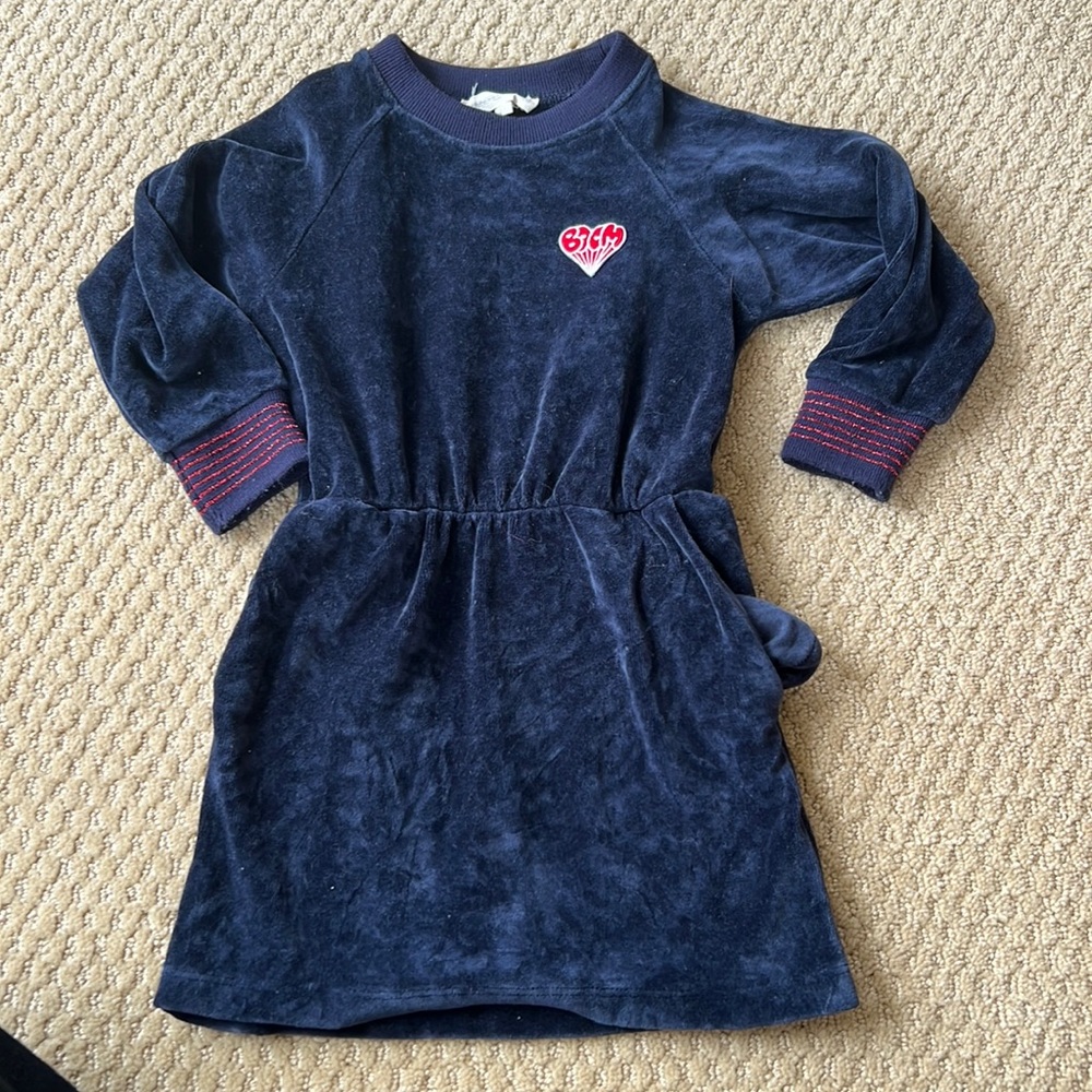 Toddler velour navy dress